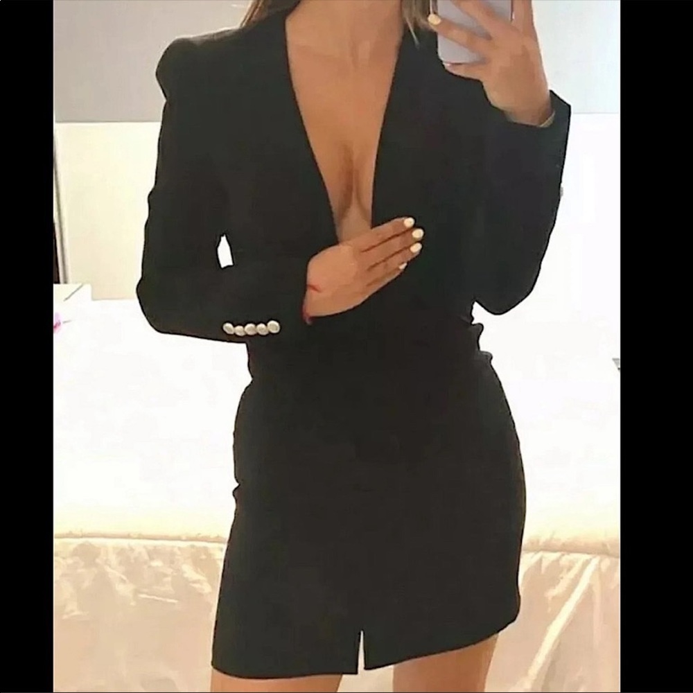 𝗡𝗪𝗧 𝗭𝗮𝗿𝗮 • Draped Jacket Dress Ruched Front V-Neck Long Sleeve XS - Picture 2 of 12